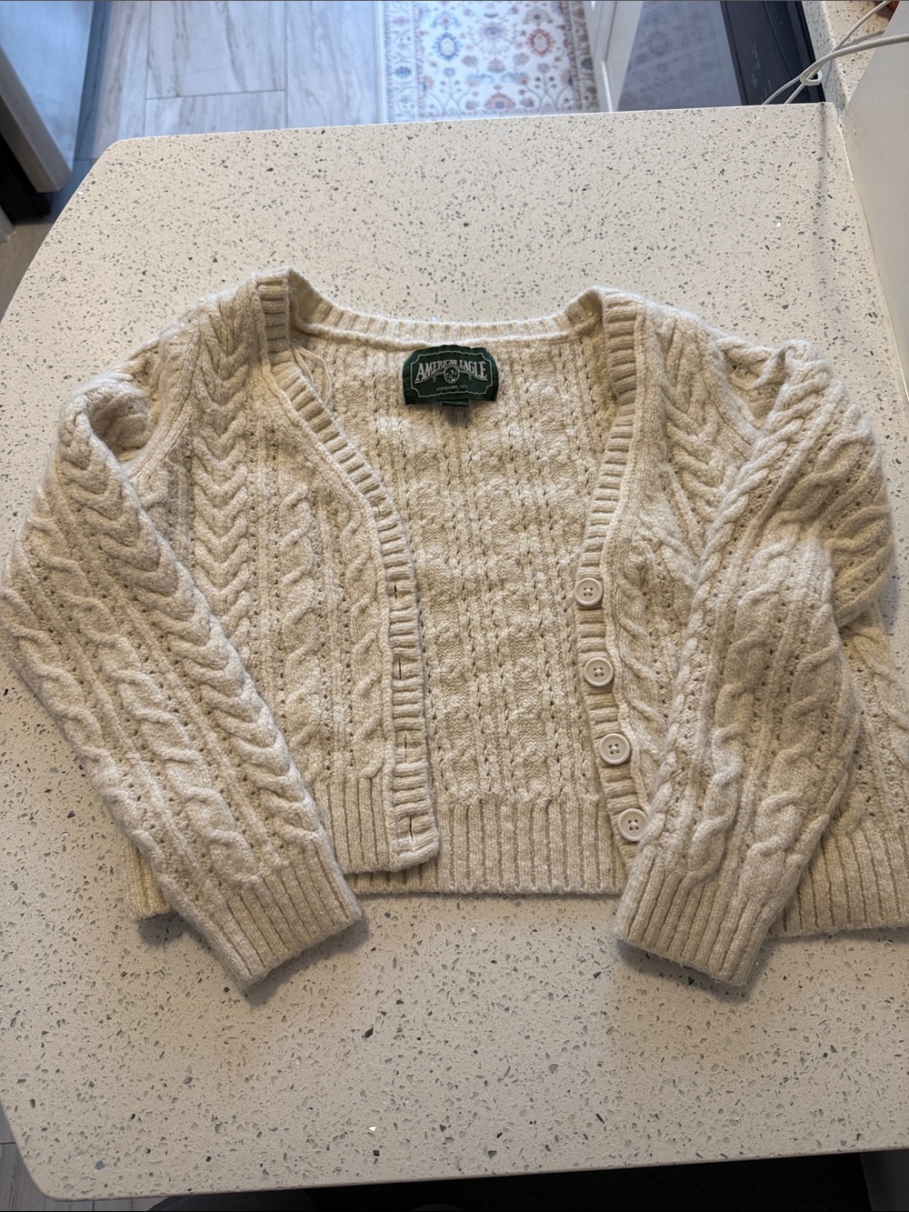American Eagle Outfitters Cream Cable Knit Button-Up Cardigan
